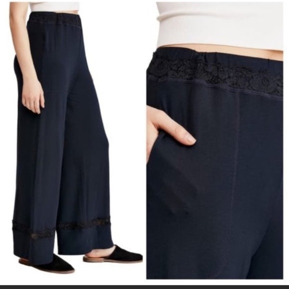 Free People Maddie Wide Leg Sleep or Lounge Pants Black - Picture 1 of 10